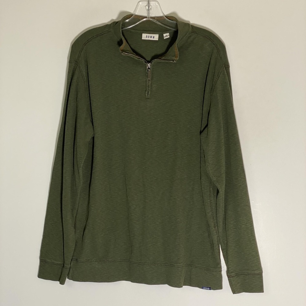 ROWM Sweater Mens Medium Green Preppy 1/4 Zip Mock Neck Thermal Knit Stretch M